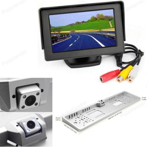 2in1 4.3" TFT Parking Rearview Car Monitor +4 LED Night Vision European Russia License Plate Frame Reverse white Camera