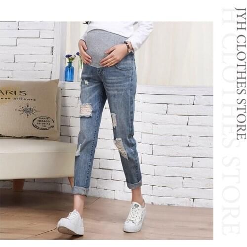 Pregnancy Abdominal Pants Boyfriend Jeans Maternity Pants For Pregnant Women Clothes High Waist Trousers Loose Denim Jeans