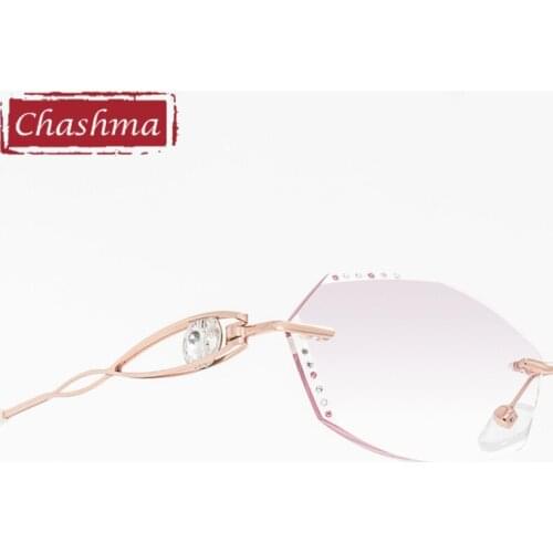 Chashma Female Frame Gray Red Colored Lenses Opticos Gafas Women High Degree Super Light Eyeglasses Rimless Spectacles
