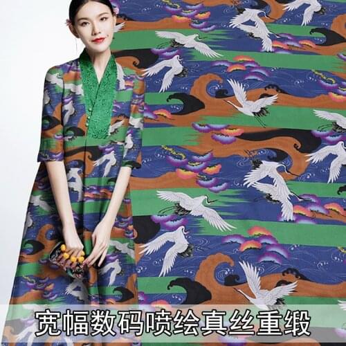 Digital inkjet 30mm silk heavy satin fabric 140cm heavy satin fabric Chinese style cheongsam silk fabric wholesale silk cloth