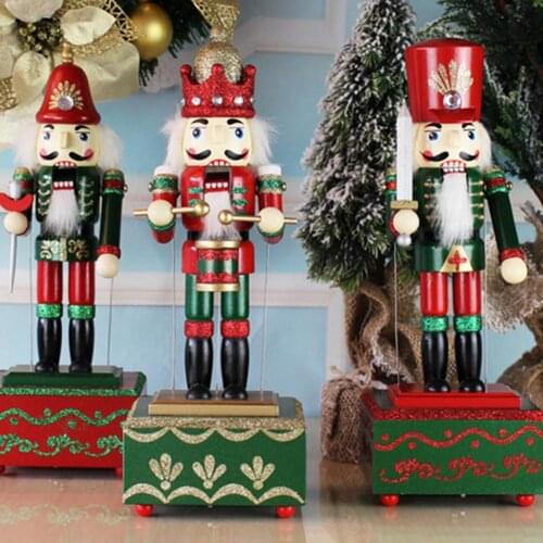 DIY Wooden Nutcracker Drummer Music Box Birthday Gift Vintage Home Decorations Christmas 2020 Gifts Musical Case Navidad 32CM