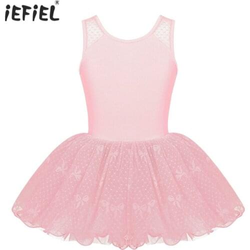 Kids Girls Ballet Dress Gymnastics Leotard Ballerina Tutu Dress Sleeveless Floral Lace Back Ballet Leotards for Girls Dance Wear
