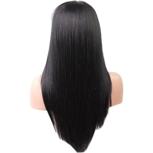 Long Straight Human Hair Wig, Natural Black Full Wig Middle Part, 56cm/22inch, Breathable & Light
