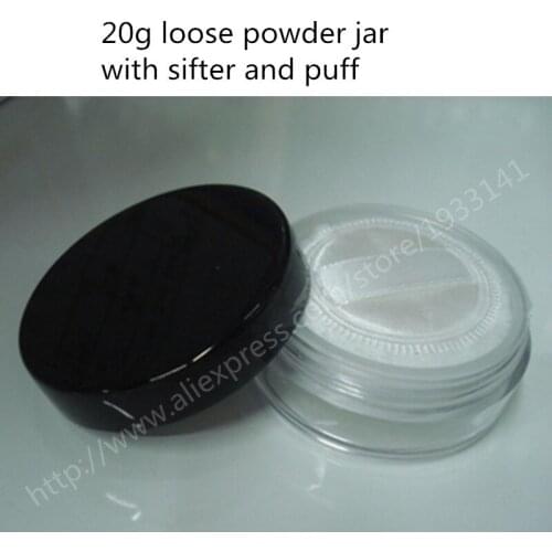 Hot sale 1000 x 20ml Jar, 20cc Jar with sifter and puff , Cosmetic Bottle With Black Lids Wholesale