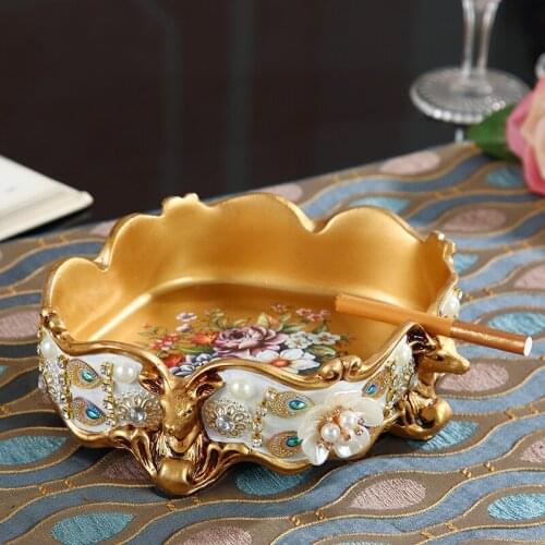 Delicate studded drill golden ashtray Classic embossed flower deer ashtray christmas home decoration idea