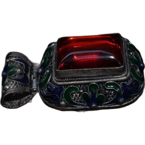 Chinese Old Craft Made Old Tibetan Silver Cloisonne Inlaid Green Jade Pendant