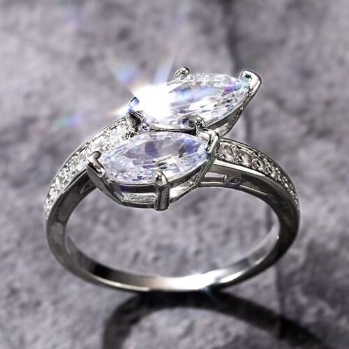 JK Huitan New Trendy Bridal Wedding Engagement Party Finger Rings Silver Color Marquise Cubic Zircon Women Jewelry Brand Luxury