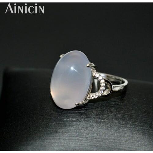 Unique Volite Color Natural Chalcedony S925 Silver Prong Setting Adjustable Luxury Women Rings Engagement Ring Birthday Gift