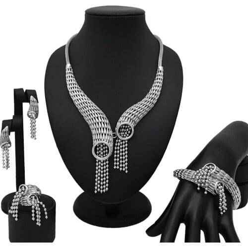 Mirafeel Nigerian Bridal Jewelry Set Flower Pendant Necklace Set Dubai silver Jewelry Sets for Women African Wedding Jewelry