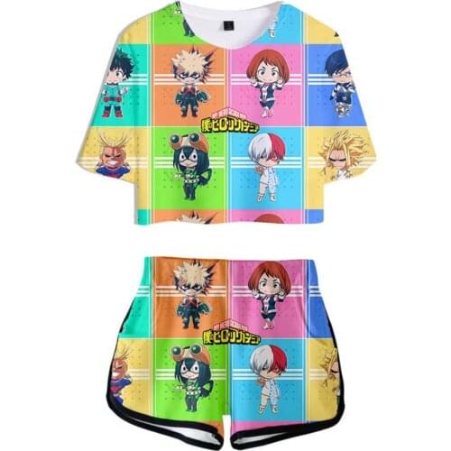 My Hero Academia Short Suit Women Men 2 Piece Crop Sets Outfits 3D Print Japanese Cute Anime Cosplay New Summer School Tracksuit