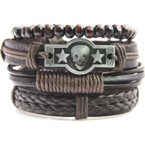 Leather Bracelet Men Multilayer Punk Skull Charm Wrap Bracelets for Women Vintage Bracelets & Bangles Men Jewelry