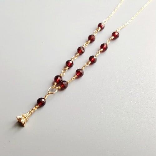 Lii Ji Natural Sparkling Garnet Iron Tower 925 Sterling Silver Gold Color Handmade Delicate Neckalce For Gift