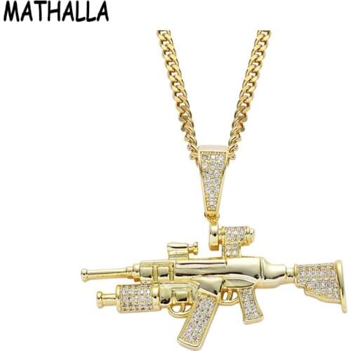 MATHALLA Rifle Pendant Iced Out Bling Charm Cubic Zirconia Necklace Trendy Rock Hip Hop Punk Suitable Jewelry Gift