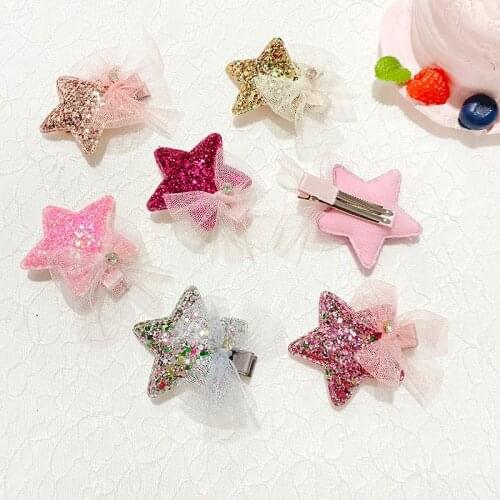 Miss Cute glitter Synthetic Leather Hair Clips Classic Sparkly Gold Silver Barrette with Tulle Bow rhinestone Hair Accessories