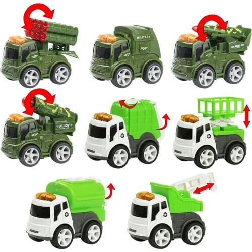 Mini Diecast Car Set Inertia Alloy Military Truck Vehicle Model Toy Metal Garbage Truck Lovely Toys for Boys Kids Birthday Gift