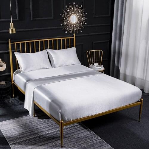 Imitated Silk Soft Bed Linens Flat Sheet+Fitted Sheet+Pillowcase Bedding Cover Set Single/Double/King/Super King Size White