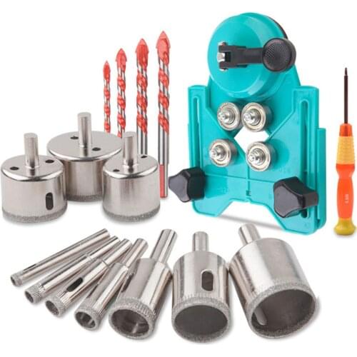 21PCS Diamond Drill Bit Set with Hole Saw Guide Jig Fixture, Adjustable Centering Locator Suction Holder Glass Ceramics Tile