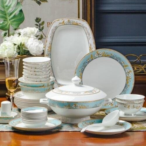Jingdezhen Ceramic Dinnerware Set Kitchen Tableware Dinner Dish Ceramic Plates and Dishes Bowls 60pcs combination