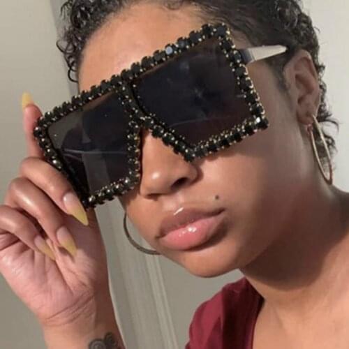 Oversized Square Diamond Sunglasses Women Yellow Big Frames Glasses Crystal One-piece Female Sun Glasses Rhinestone Eyeglasses