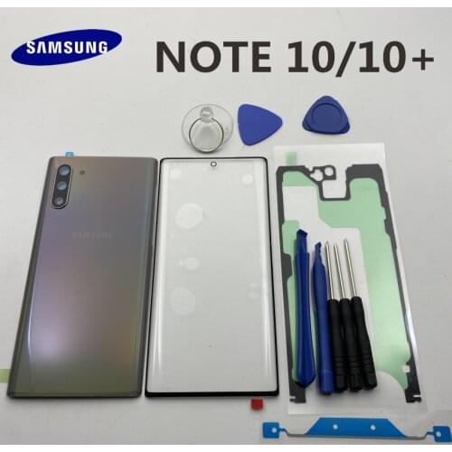 NOTE10 New Original For Samsung Galaxy NOTE 10+Plus N970 N975 Back Glass Rear Battery Cover Door+Front Glass Lens+Adhesive+Tools