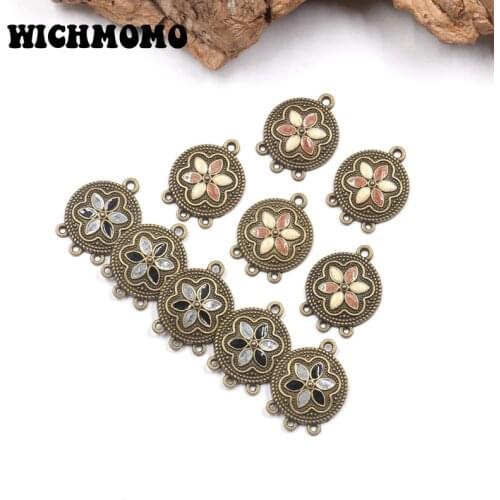 2020 New 8pcs/bag High Quality Zinc Alloy Drop Oil Round Flowers Connector Charms for DIY Necklace Earrings Jewelry Accessories