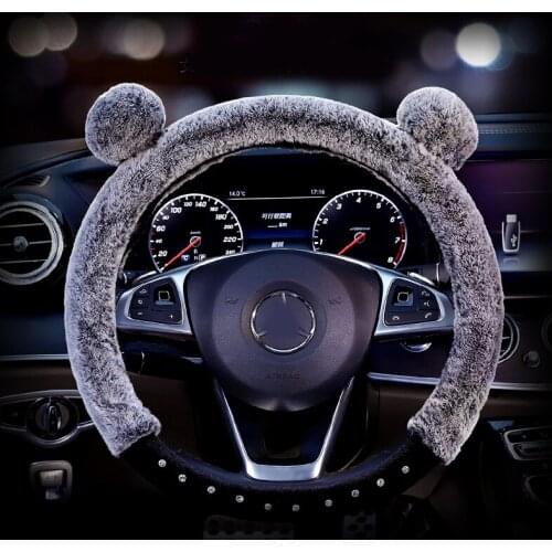 New Winter Plush Fur Car Steering Wheel Cover Cute Cartoon Panda Crystal Steering Wheel Covers Soft Fluffy Auto Accessories