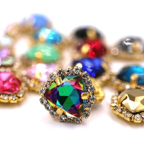 New arrival Fat triangle shape sew on rhinestones Crystal buckle high quality glass rhinestones Diy jewelry/clothing accessories