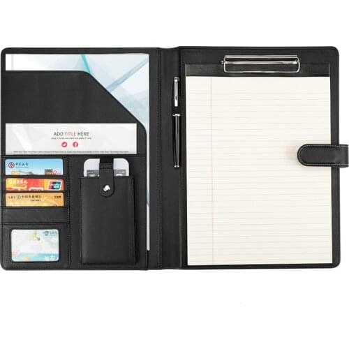 Faux leather file folder A4 folders for documents menus business manager bag padfolio with paper clip cellphone pocket 1314C