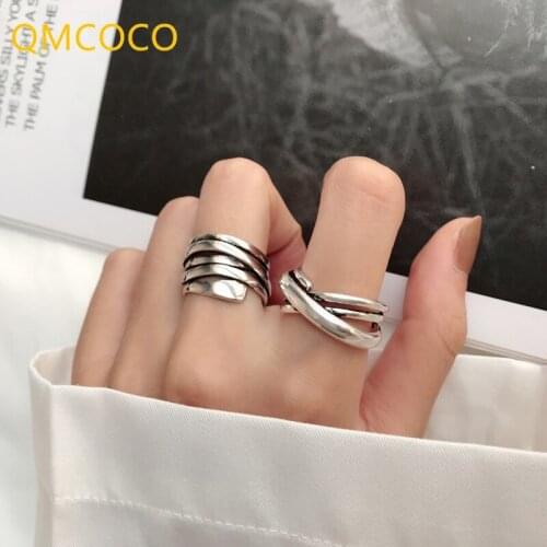 925 Silver Design Women With Retro Multilayer Wound Irregular Line Open Adjustable INS Trend Ring Fashion Personality
