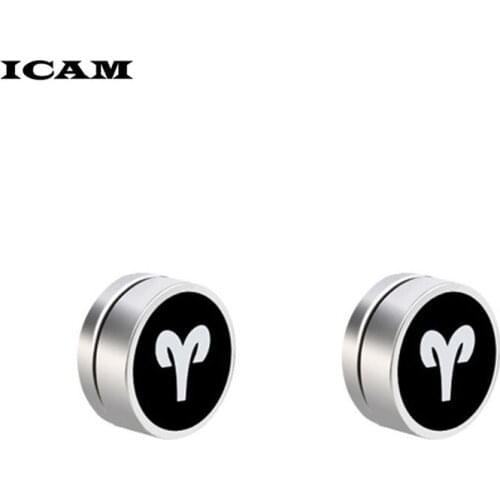 ICAM Punk Men Earring Stainless Steel Circle Magnetic Clip Stud Earrings Magnet Fake Plugs No Piercing Clip On Unisex Jewelry