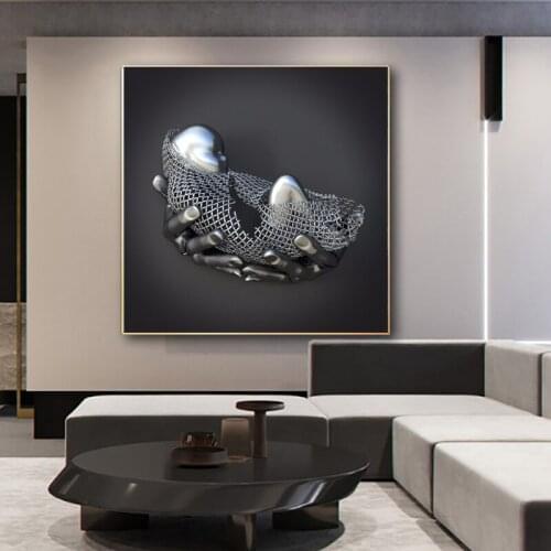 Modern Metal Figure Statue Wall Art Canvas Painting Baby Sculpture Poster Print Wall Picture for Living Room Interior Home Decor