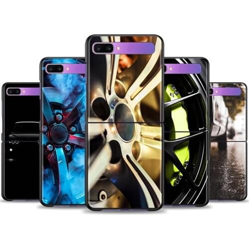 Sports Car Wheel Tire Case For Samsung Galaxy Z Flip 6.7" Flip3 5G Black PC Hard Phone Cover Segmented Protect Coque