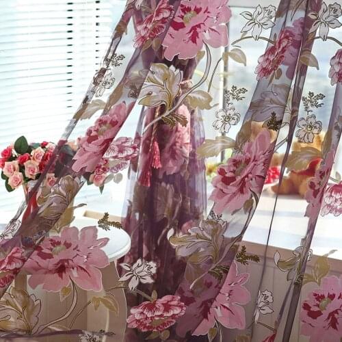 Balconies Tulle Curtains for Living Dining Room Bedroom Pastoral Peony Yarn Purple Window Curtain