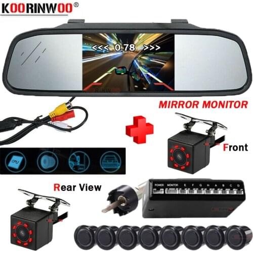 Koorinwoo Universal Parking sensor 8 Probes monitor Mirror Rear View Camera 8 IR Night Vision Adjustable Trunk Backlight System