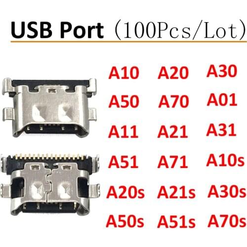 100Pcs Charger USB Charging Port Dock Connector For Samsung A20 A30 A50 A70 A51 A21s A01 A30s A20s A50s A11 A21 A31 A52 A02s A32