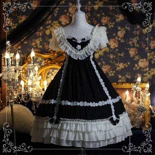 Japanese Gothic Jsk Lolita Dress Women Vintage Victorian Sleeveless Bow Princess Tea Party Girls Lace Lolitas Anime Goth Dresses