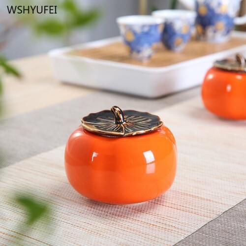 1Pcs Harvest persimmon Ruyi home Ganoderma lucidum tea coffee bean biscuit candy sealed jar pill powder ceramic storage tank