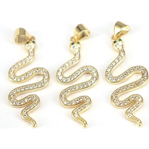 10Pcs, Gold Filled CZ Animal Snake for Necklace Crystal Pendants DIY Jewelry Making Jewelry Findings Supplies