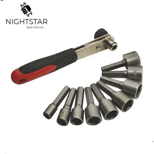 10 In 1 Wrench Batch Head Hand Tool Set Ratchet Carbon Steel Pawl Socket Spanner Screwdriver Motorcycle Car Repair Tool Set