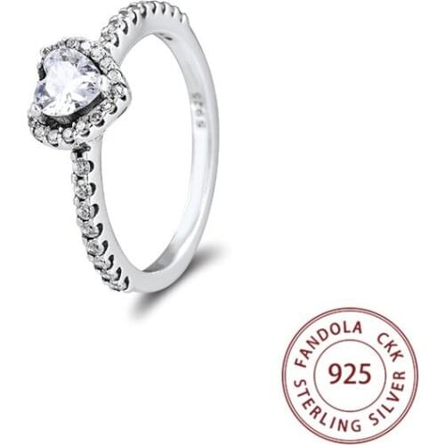 100% 925 Sterling Silver Ring Female Sparkling Heart Rings for Women Wedding Fashion Jewelry Anillos Free Shipping