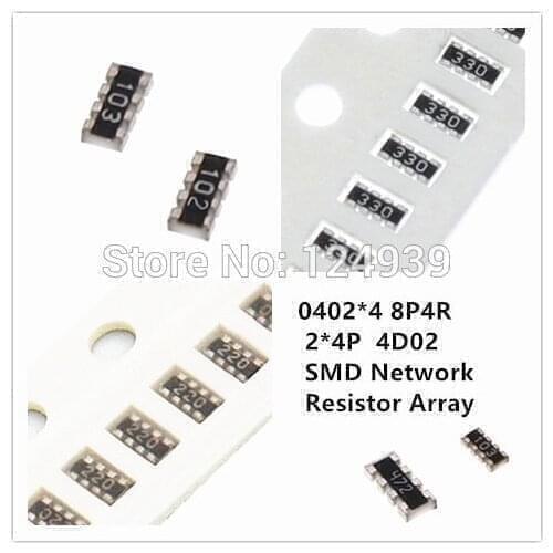 1000pcs 0402*4 8P4R 2*4P 5% J SMD Network Resistor array 4D02 2.7R 2.7ohm 3R 3.0R 3R0 3ohm 3.3R 3R3 3.3ohm 3.6R 3R6 3.6ohm 3.9R