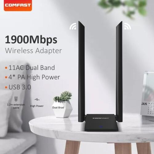 1900M high speed dual band 2.4&5.8G USB wifi adapter 2*6dBi dual antenna network card RTL8814AU wireless receiver for PC