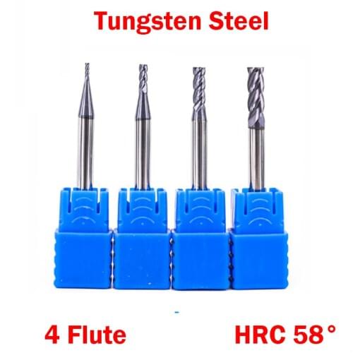 2mm Cutting Edge Diamter R0.2 R0.3 R0.5 HRC58 4 Flute Solid Carbide CNC Router Tool R Corner Rounding End Mill Milling Cutter