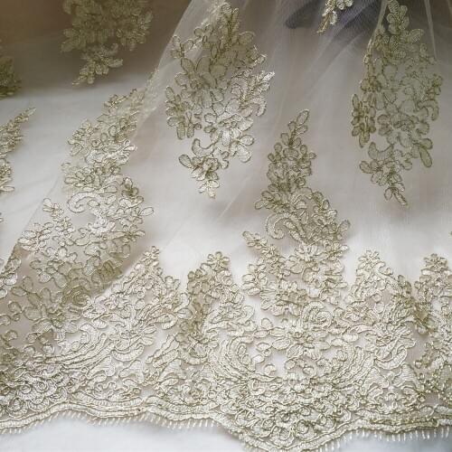 2020 High quality bridal lace fabric golden alencon lace fabric fashion wedding dress lace gold cord lace fabric 130cm width