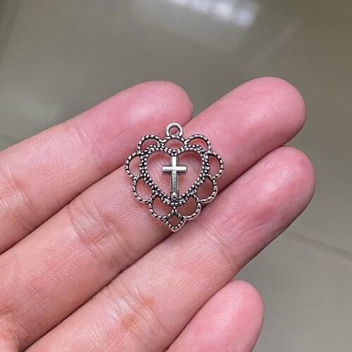 30pcs 20x22mm Hollow Out Heart Cross Pendants Charms Jewelry Making DIY WomenNecklace Bracelet Handmade Craft Accessories