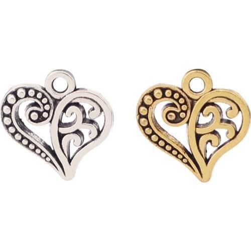 30 x Tibetan Silver/Gold Hollow Love Heart Charms Pendants Craft for Necklace Bracelet Jewelry Making Accessories 14x14mm