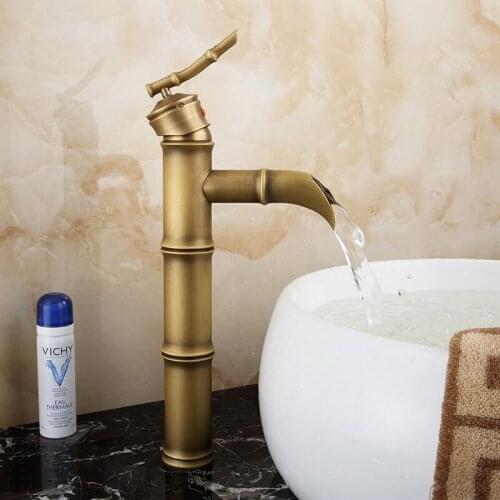 Antique Brass Bamboo Style Single Hole Basin Faucet Deck Mounted Single Handle Hot And Cold Water Tap ZD733