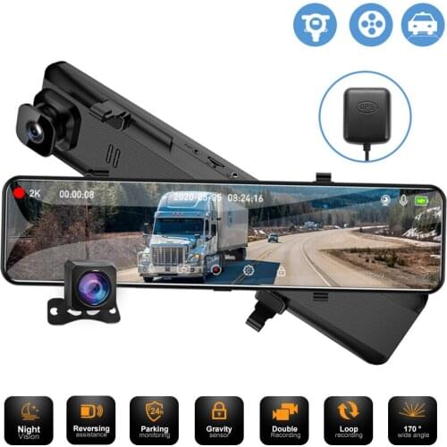 OLOPKY 2K 1440P Car Dash Camera Mirror 12 Inch Driving Recorder Night Vision Dashcam Sony IMX335 support GPS 1080P Rear Camera