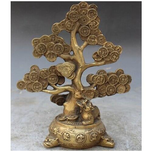 Free shipping 18CM Marked Chinese Bronze Fengshui BiXie Beast Pixiu Lucky Tree Money Statue