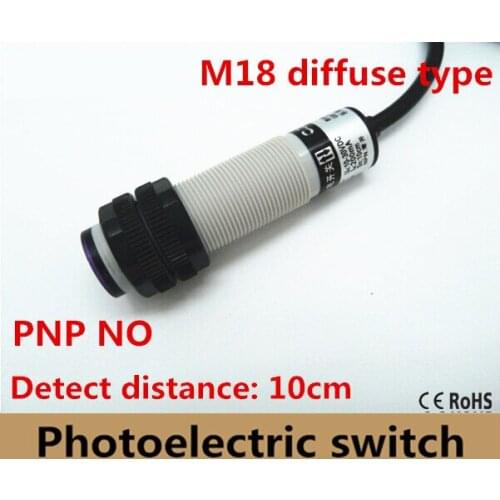M18 diffuse type DC PNP NO photoelectric sensor switch detection distance 10cm CE certificate G18-3A10PA photocell switch sensor